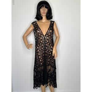 Crochet and lace sleeveless duster black origami by Vivien cardigan medium large